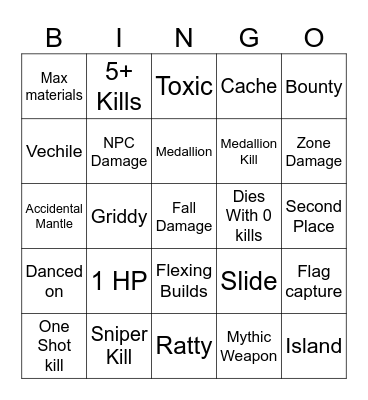 Fortnite Bingo Card