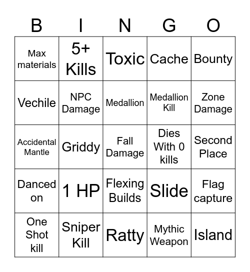 Fortnite Bingo Card