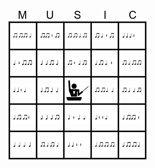 Music Class Bingo (Level 2- Rhythm) Bingo Card