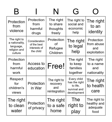 Convention on the Rights of the Child Bingo Card