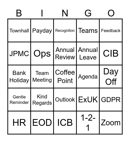 HR WCC BINGO Card