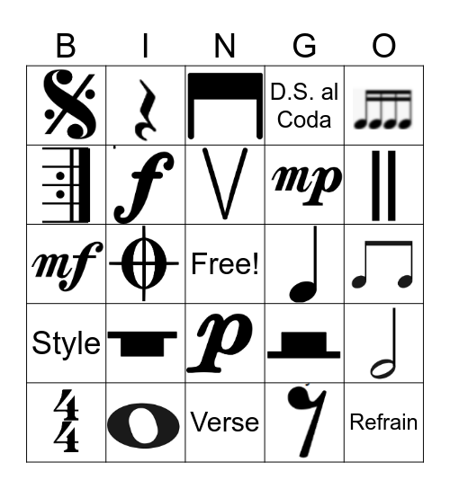 Music Symbols Bingo Card