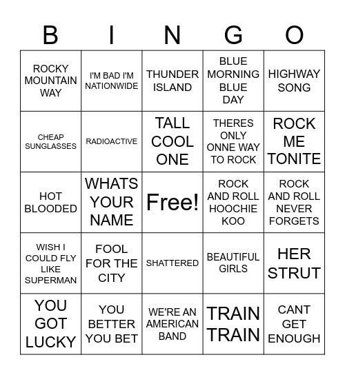 LETS ROCK #2 Bingo Card