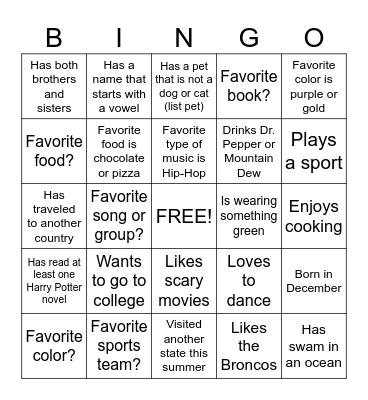 Getting to Know You Bingo Card