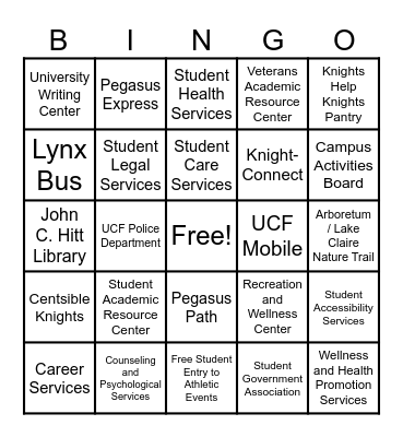 Northview's UCF Resources Bingo Card