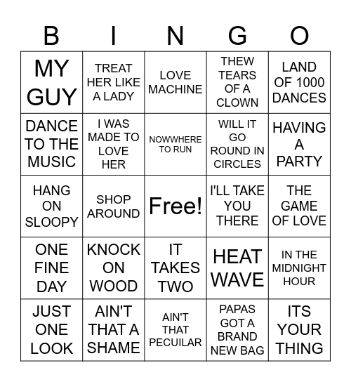 OLDIES HITS #1 Bingo Card