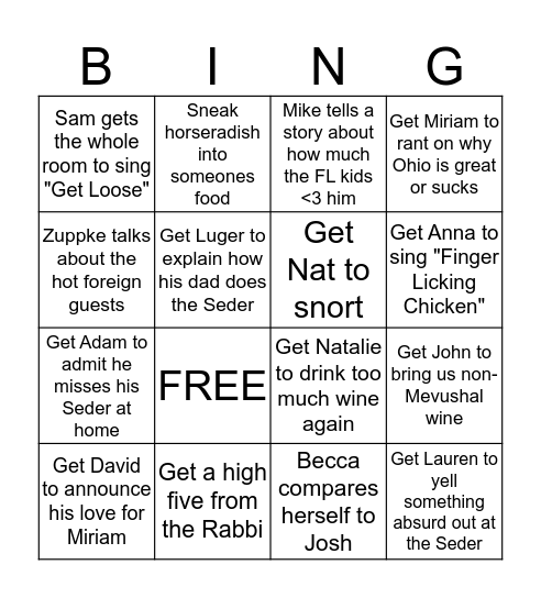 Seder BINGO (Ashley) Bingo Card