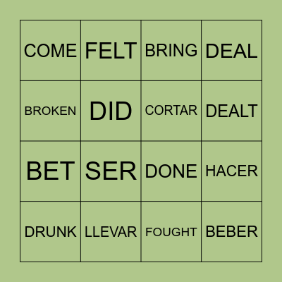 IRREGULAR VERBS Bingo Card