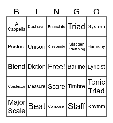 Vocabulary Set #1 Bingo Card