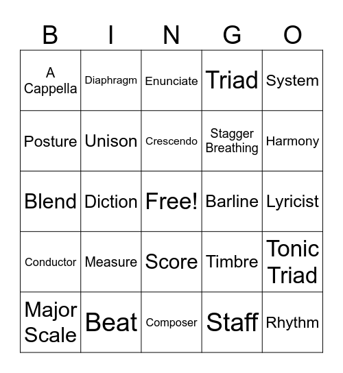 Vocabulary Set #1 Bingo Card
