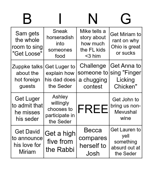 Seder BINGO (Nat) Bingo Card
