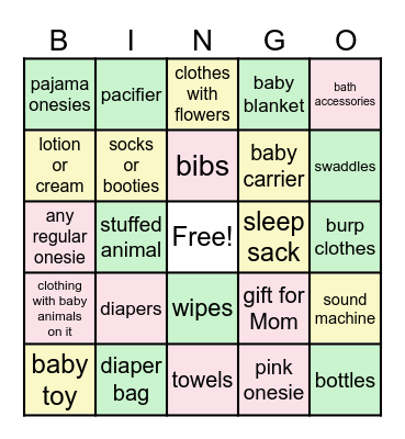 BABY SHOWER GIFTS Bingo Card