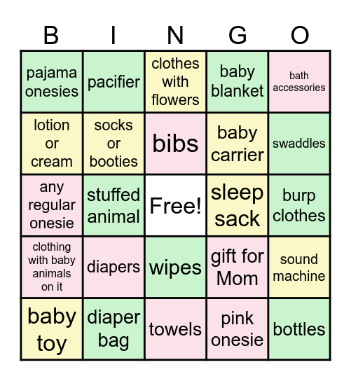 BABY SHOWER GIFTS Bingo Card