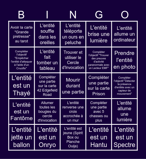 Bingo Phasmophobia [FR] Bingo Card