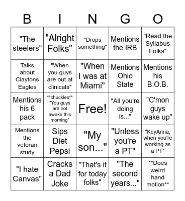 Dr. Bruce's Sayings Bingo Card