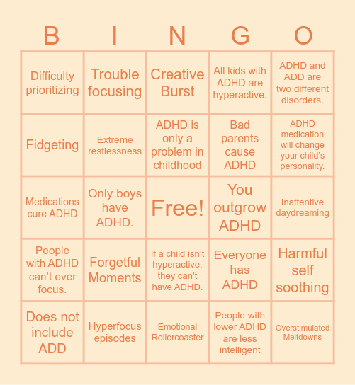 ADHD Bingo Card