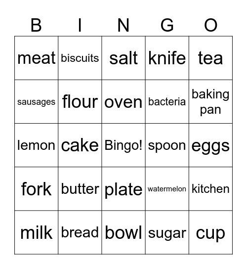 Food and Utensils Bingo Card