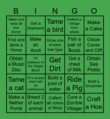 Minecraft Night Bingo Card