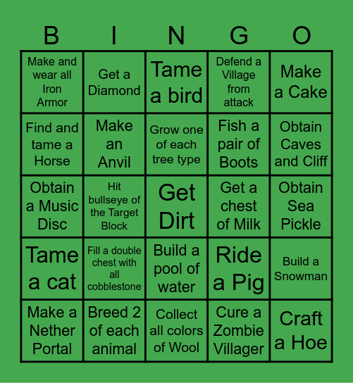Minecraft Night Bingo Card