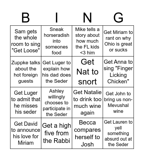 Seder BINGO (Allison) Bingo Card