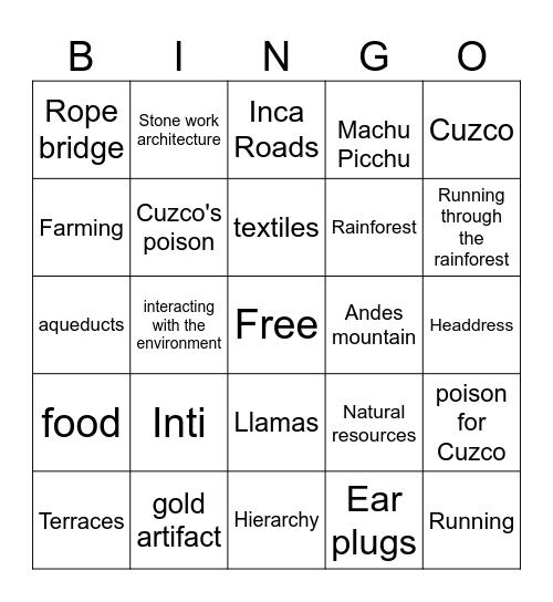 Inca Empire - Emperors New Groove Bingo Card