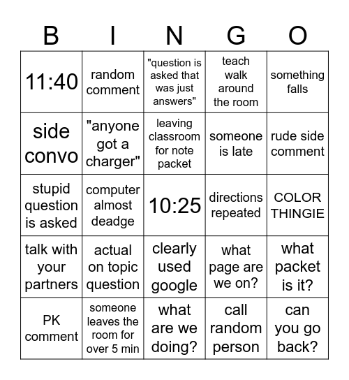 bio bingo Card
