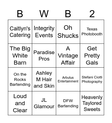 BWB Open House Bingo! Bingo Card