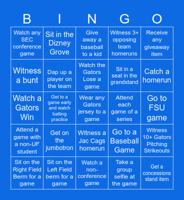 2024 Florida Gators Baseball Bingo Card