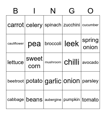 Vegetables Bingo Card