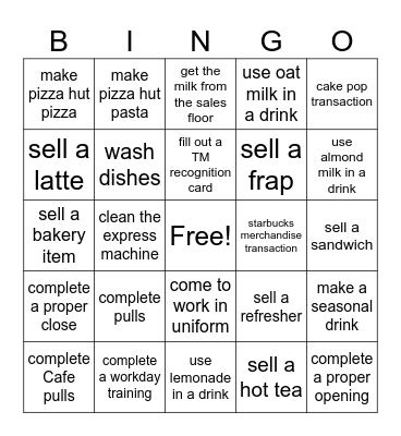 starbucks Bingo Card
