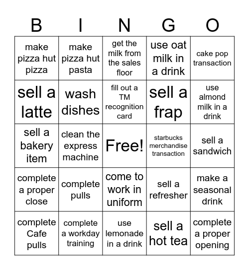 starbucks Bingo Card