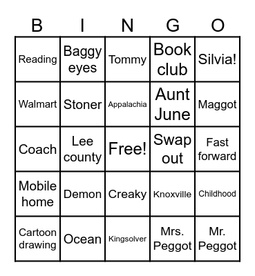 Demon Copperhead Bingo Card