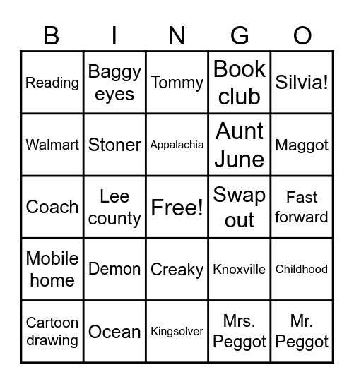 Demon Copperhead Bingo Card