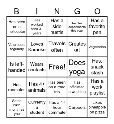 Team Bingo Card