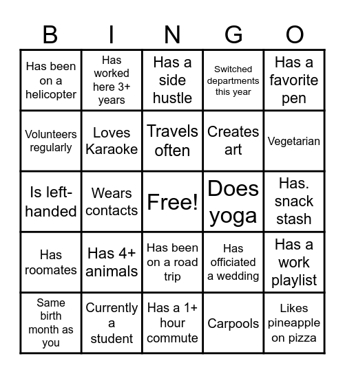 Team Bingo Card