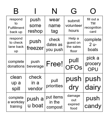 Consumables Bingo Card