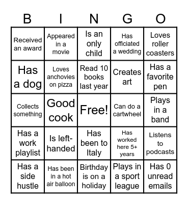 Winter Bingo- Team Building Bingo Card