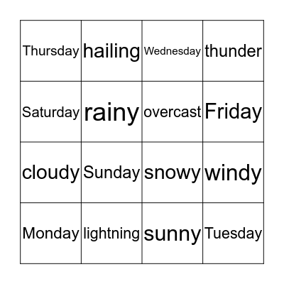 Days & weather Bingo Card