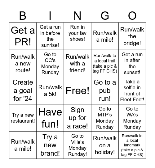 Monday Runday Bingo! Bingo Card