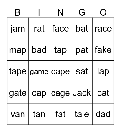 Magic! a+ -e Bingo Card