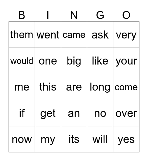 List 3 Bingo Card