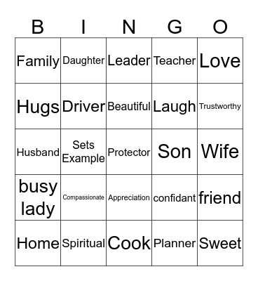 Mother's Day Bingo Card