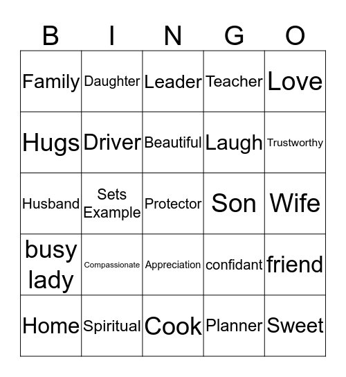 Mother's Day Bingo Card