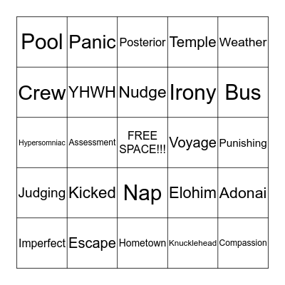 Sermon Bingo 4/24/16 Bingo Card