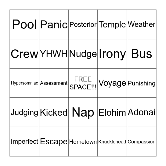 Sermon Bingo 4/24/16 Bingo Card