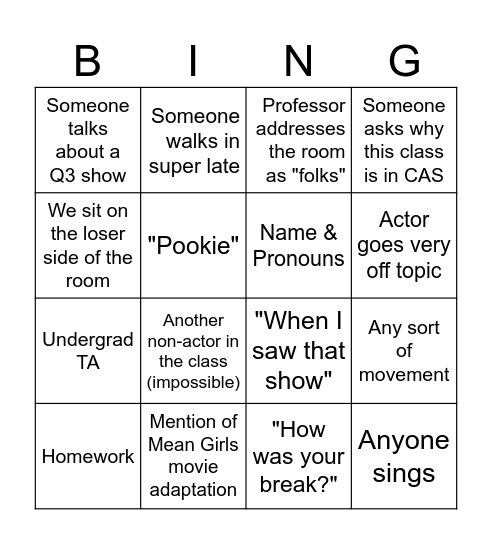 Drama Lit 1/18/24 Bingo Card