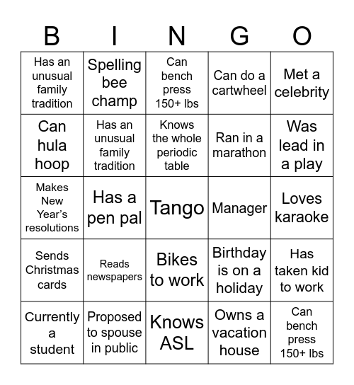 Tango Bingo Card