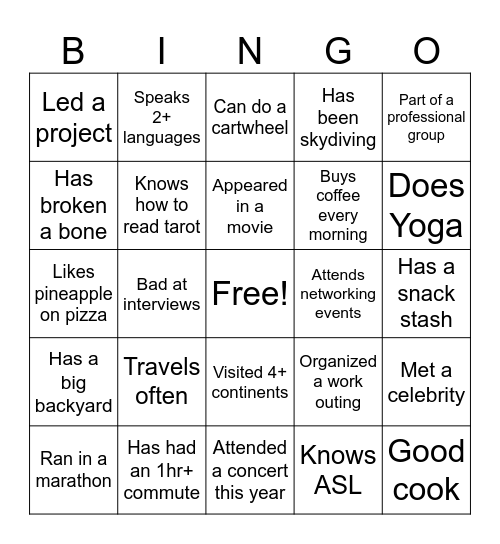 Tango Bingo Card