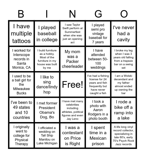 Employee Bingo Card