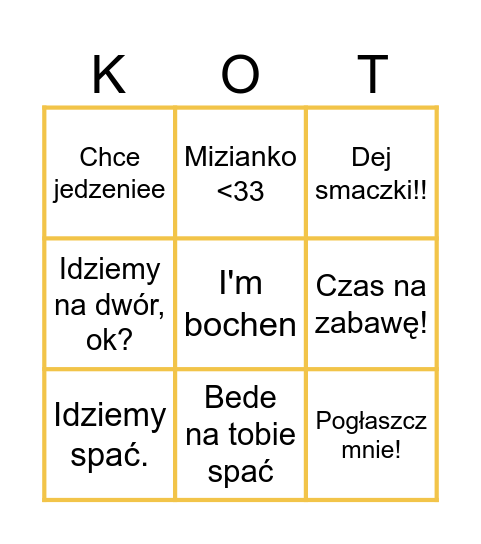 Dzień z Kotem Bingo Card